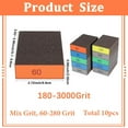 thumbnail image 2 of 10Pcs 60 to 280 Grit Sandpaper Set Polishing Sanding Sponge 3.9 x 2.7 Inch Rectangle Colorful Soft Foam Hand Wet Dry Blocks Tools Pads Sheets for DIY Model Drywall Metal Wood Furniture Polishing, 2 of 7