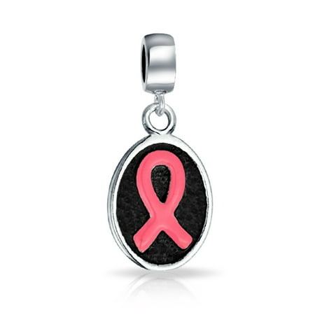 Hope Ribbon Charm Pink Ribbon Breast Cancer Survivor Hope Oval Dangle Charm Bead For Women 925 Sterling Silver Fits European Bracelet ()