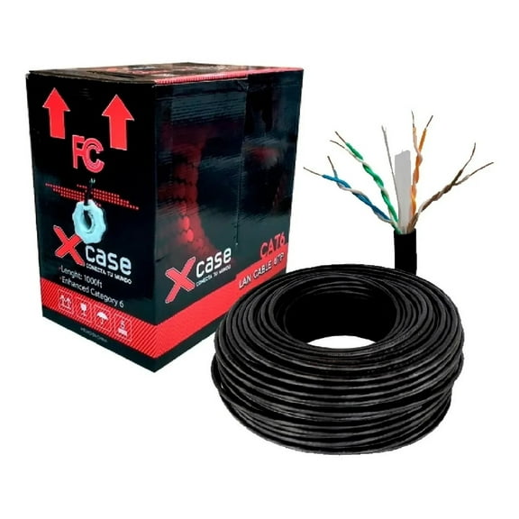 BOBINA CABLE DE RED Xcase CATEGORIA 6 DOBLE FORRO EXTERIOR NEGRO 305m ACCCABLE21DOFO