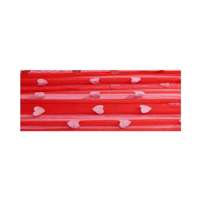 Valentine's Day Table Runner Red Polyester Embroidered Large Heart Lace Design 118.1 in x 27.55 in For Wedding Reception Banquet Decoration