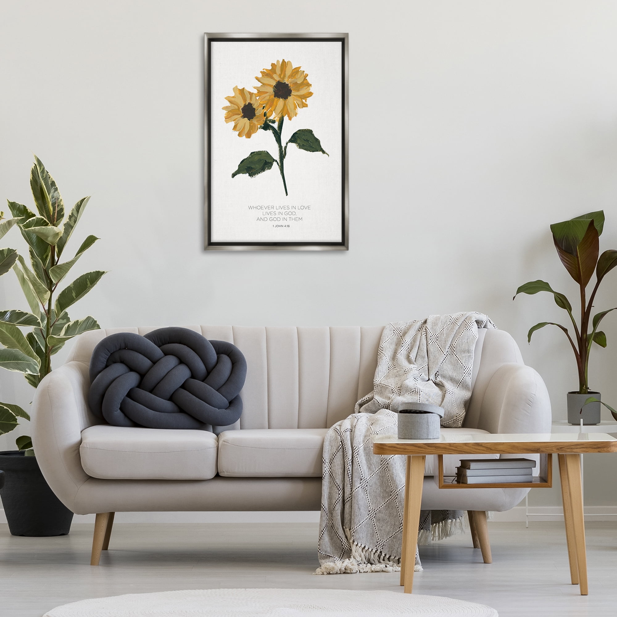 Stupell Industries Proverb with Sunflowers Religious Painting Gray Floater Framed Art Print Wall Art, 21 x 31