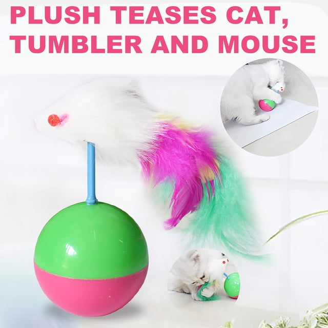 Xihbxyly Juguete de Ratón Tumbler, Diseño Colorido y Brillante, Material Pp Ecológico y Seguro, Juego Interactivo para Gatos, Divertido Accesorio de Plumas, Entretenimiento para Estar Solo En Casa, 1