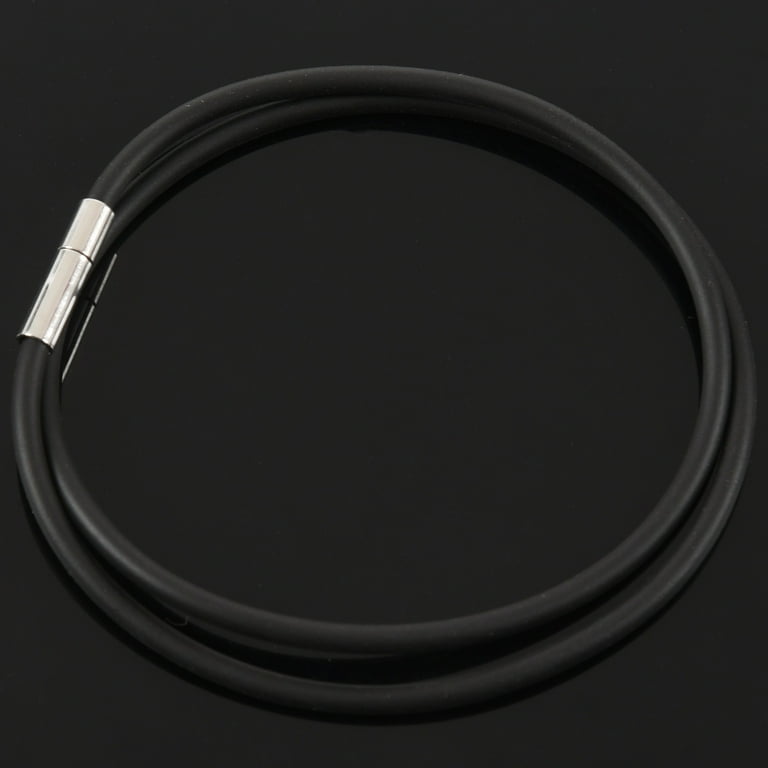 3mm Cord In Rubber Black Necklace With Clasp In Steel Stainless