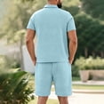 thumbnail image 4 of hotojiny Men's 2 Pieces Outfits Shirt and Shorts Set Breathable Solid Color Collared Golf Top Lightweight Matching Sweatsuit(Light Blue,Medium), 4 of 7
