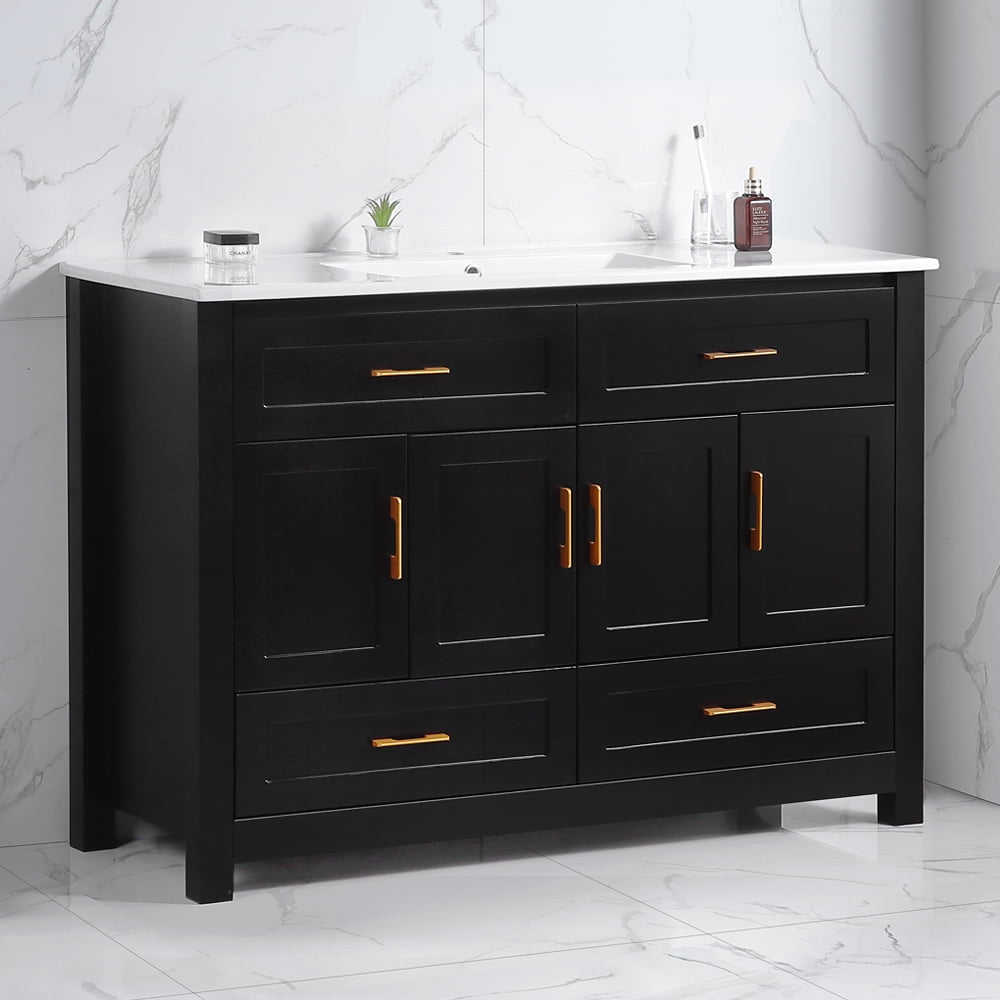 48"Bathroom Vanity, Freestanding Bathroom Vanities with Sink,Bathroom Storage Cabinet with 4 Soft close doors and 4 drawers, Black