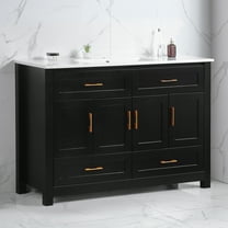 48" Black Bathroom Vanity with Sink, Solid Wood Cabinet, 4 Doors & 4 Drawers, Soft Close, Modern Storage Vanity Combo