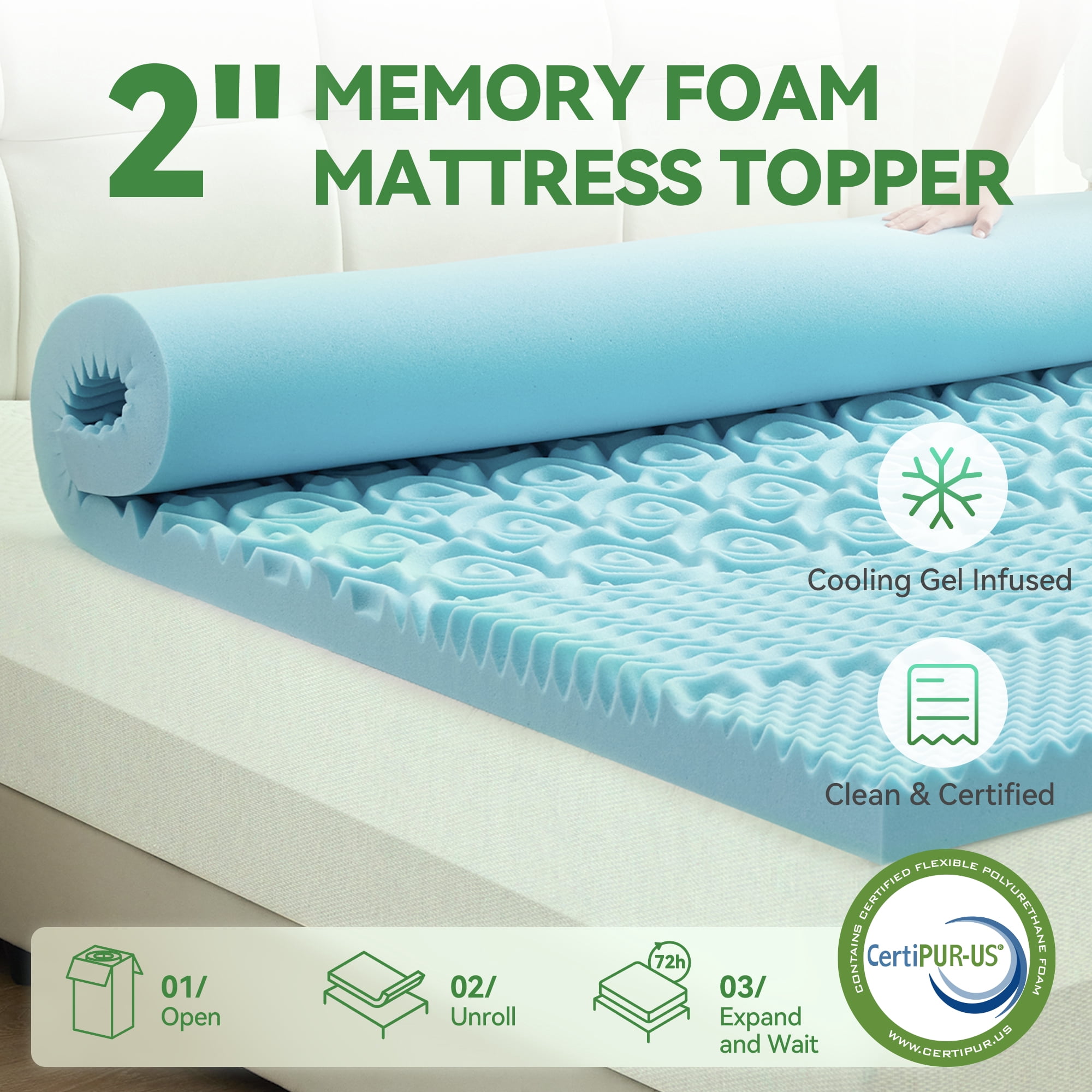 BDEUS Dual Layer 5 inch Memory Foam Mattress Topper, 3 inch Bamboo Mattress Pad Cover and 2 inch Gel Memory Foam for Back Pain,Twin Size