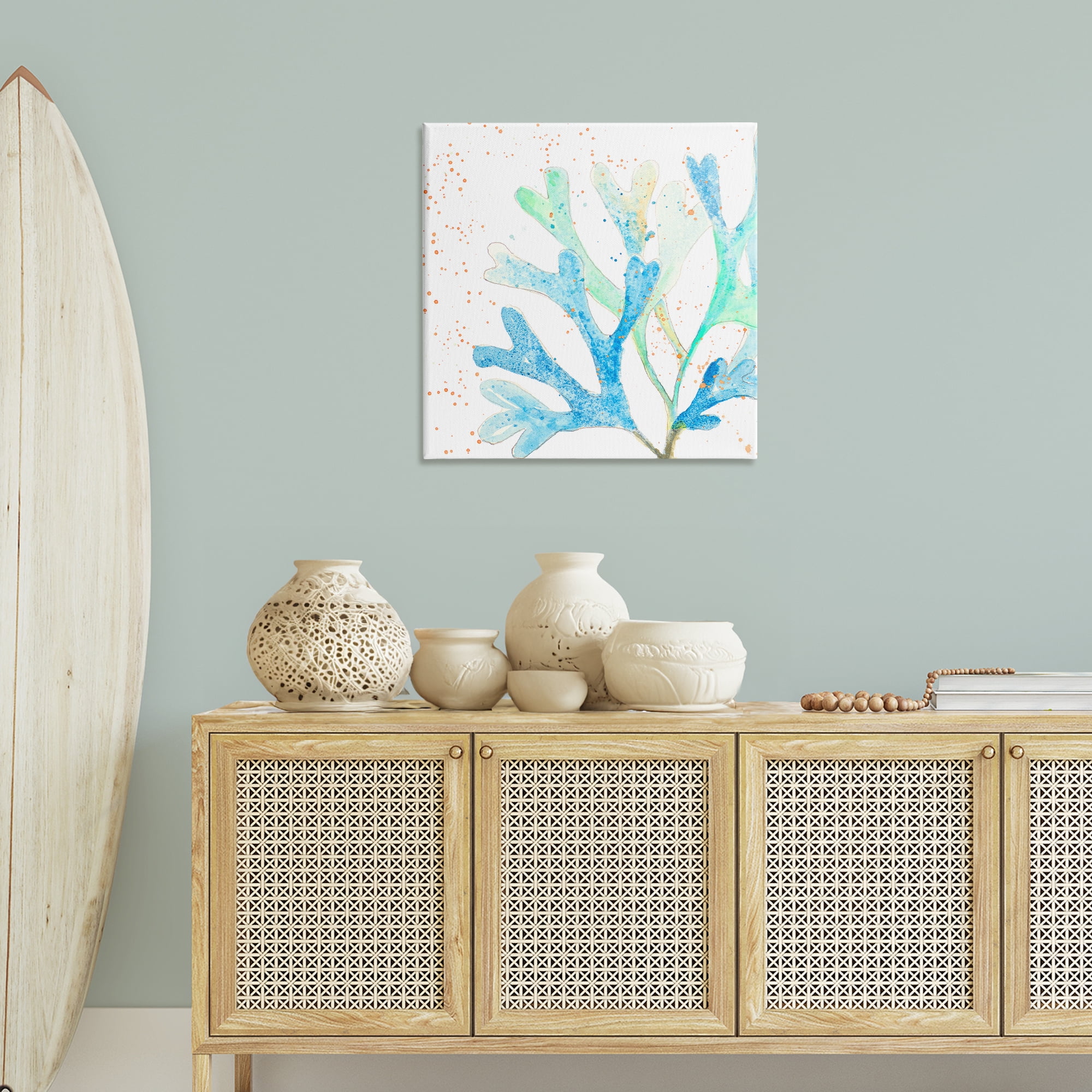 Stupell Industries Modern Blue Coral Coastal Painting Gallery Wrapped Canvas Art Print Wall Art, 30 x 30
