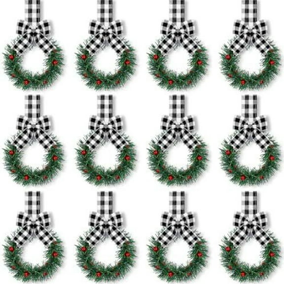 12Pcs Christmas Wreaths Decoration Artificial Berries Wreath for Kitchen Cabinets Front Door Holiday Decorations