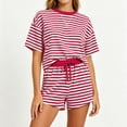 thumbnail image 4 of ShomPort 2 Piece Lounge Set for Women Stripe Oversized Short Sleeve Shirts and Shorts Matching Outfits, 4 of 5