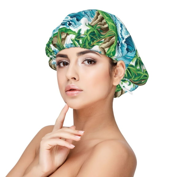 Rateoe Hawaii Palms Pattern Silk Satin Hair Bonnet for Sleeping, Adjustable Sleep Cap Turban for Women , Curly Straight Hair Long Large Braid