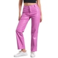thumbnail image 1 of Pantalones de cuero sintético DARING DIVA para mujer, de cintura alta, pierna recta, estilo punk, PU, color rosa, 1 of 6