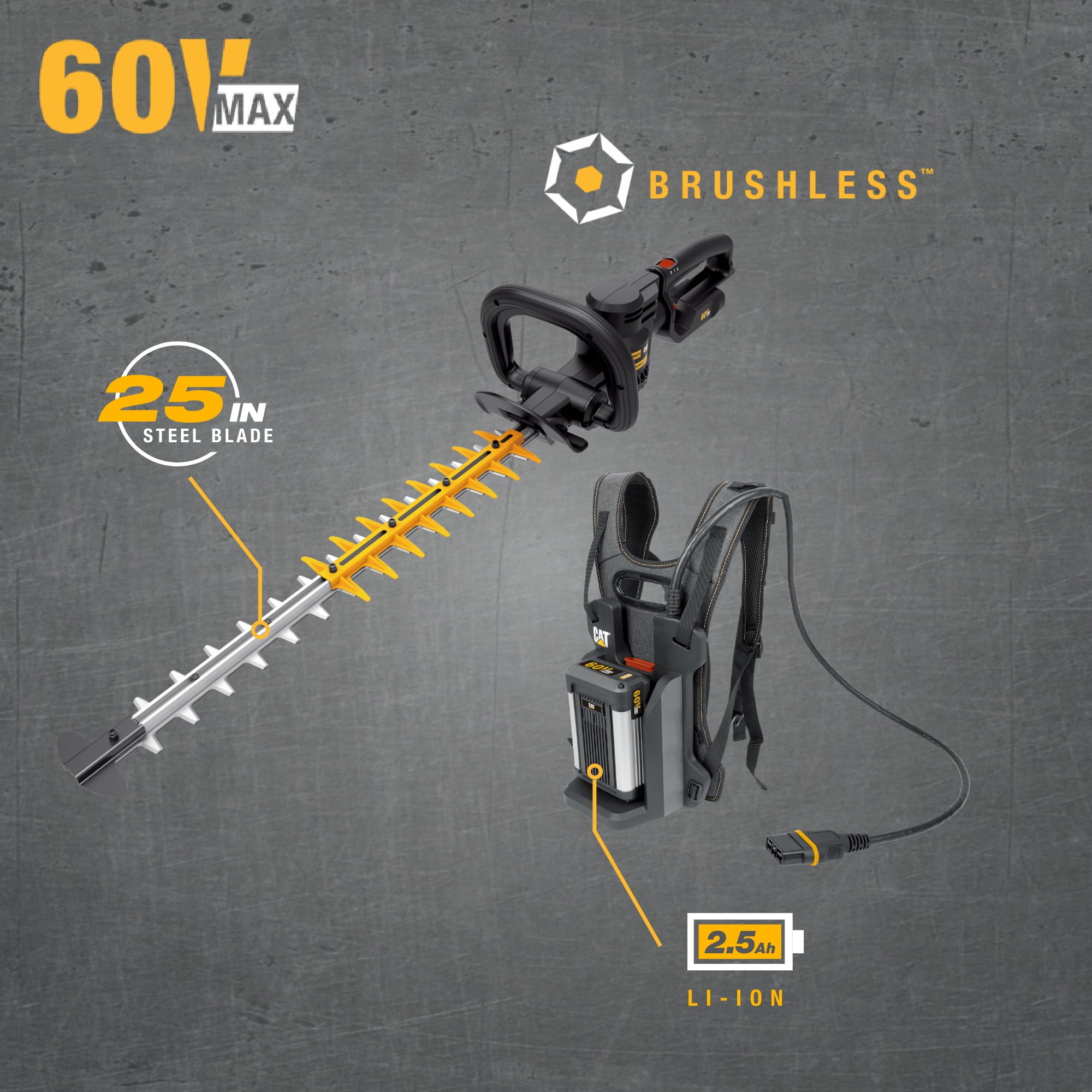 Caterpillar Cat® DG620.9 60V 25" Brushless 2-Speed Backpack Hedge Trimmer (Tool Only)