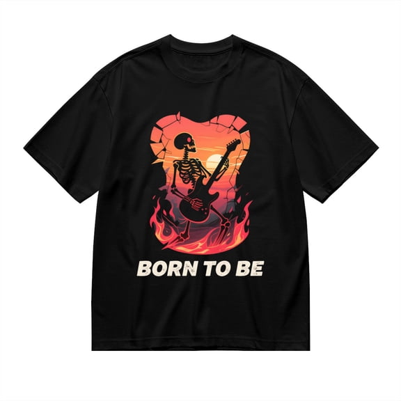 Black T Shirts for Men, Born To Be,Skeleton Guitar Print 2 Mens Graphic Tees, 24013904,S