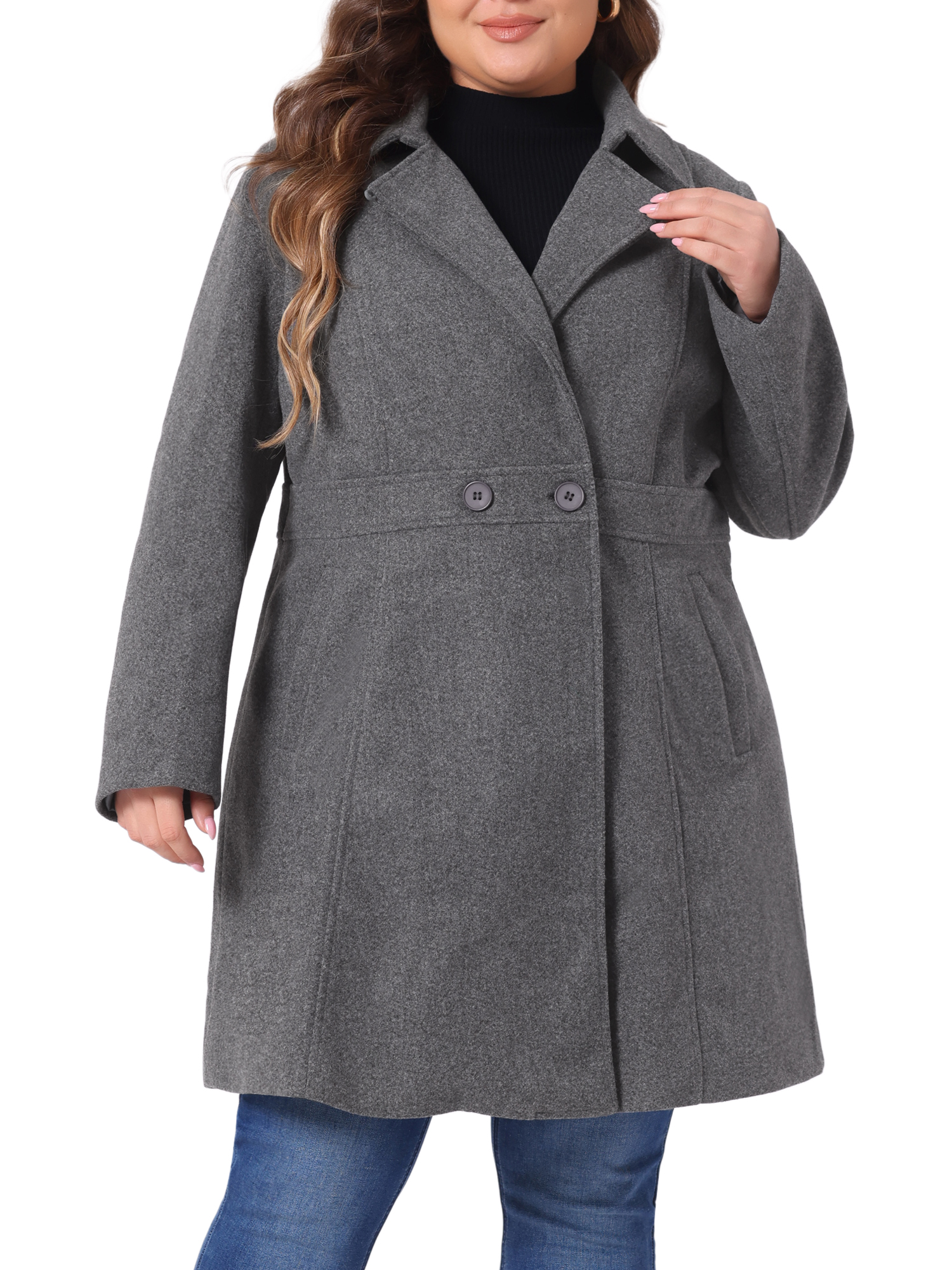 DARING DIVA Women's Plus Size Notched Lapel Single Breasted Coat 1X Dark Gray