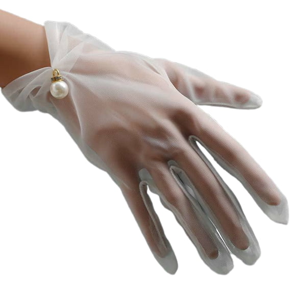 Party Gloves Lace Short Faux Pearl Wrist Length Gloves Bridal Gloves for Wedding