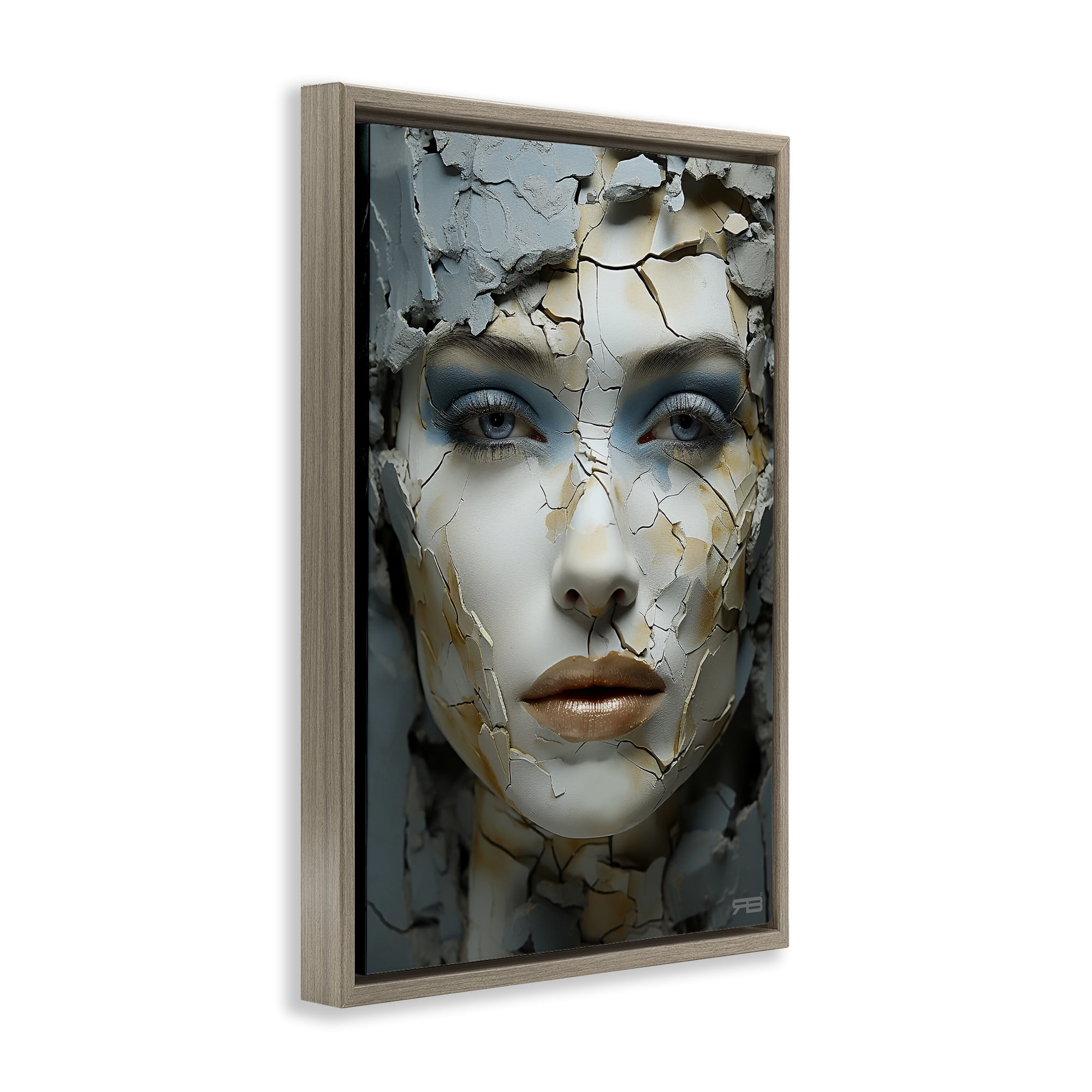 Stupell Industries Cracked Face Abstraction Novelty Painting Brown Floater Framed Art Print Wall Art, 17 x 25