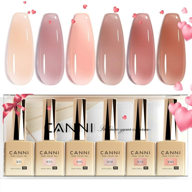 Set de esmaltes de uñas en gel CANNI Jelly Nude Pink, 9 ml x 6 para mujer