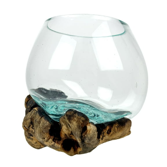 J.D. Yeatts Melted Glass On Gamal Root Wood Decorative Bowl/Vase/Terrarium Planter