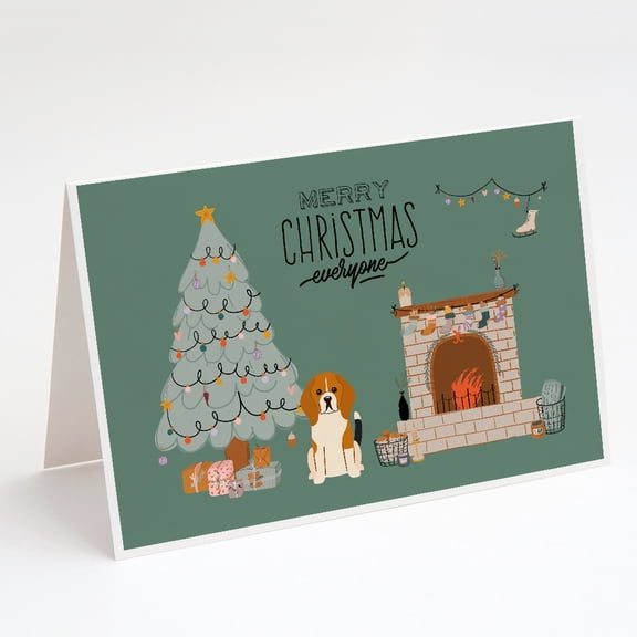 Tricolor Beagle Christmas Everyone Greeting Cards and Envelopes Pack of 8