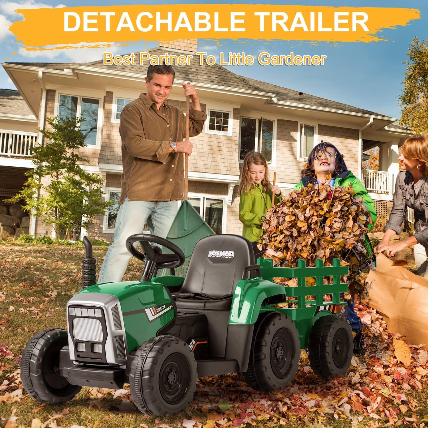 JOYMOR Ride on Tractor with Remote Control, 12V Electric Tractor with Trailer for Toddler, Battery Powered Ride on car Toy for Boys and Girls
