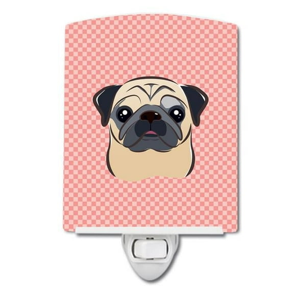 Caroline's Treasures BB1262CNL Checkerboard Pink Fawn Pug Ceramic Night Light, 6x4x3", multicolor