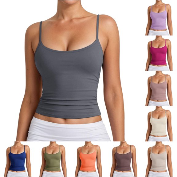 HAYIMI Women Adjustable Spaghetti Strap Camisole Tank Tops Ribbed Knit Sleeveless Casual And Layering Summer Round Neck Solid Color Comfort Vests