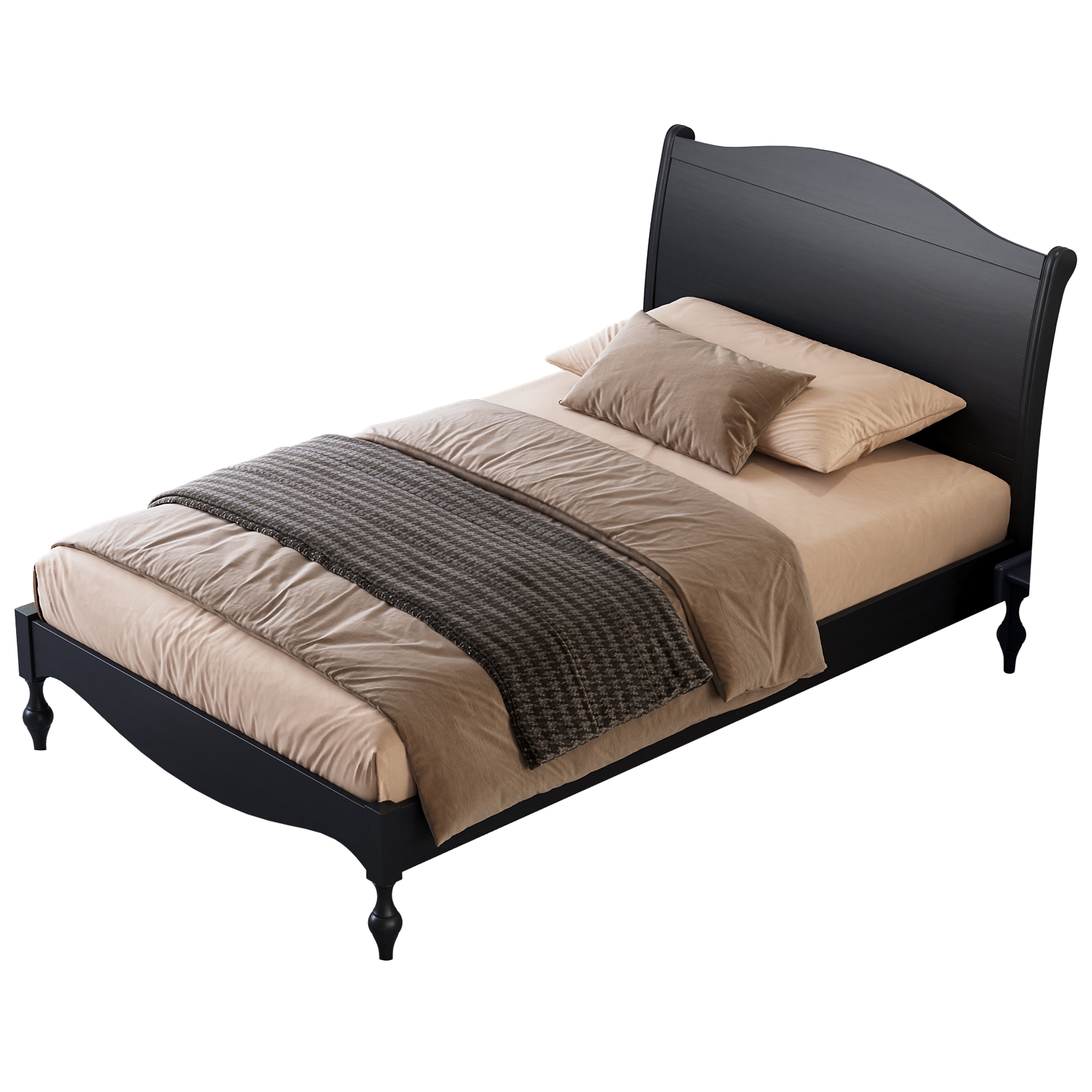 Mintazer Vintage Curved Full Platform Bed with Traditional Arched Headboard & Turned Legs for Bedroom, No Box Spring Needed, Easy Assembly, Black