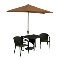 Blue Star Group Terrace Mates Daniella All-Weather Wicker Java Color Table Set w/ 7.5'-Wide OFF-THE-WALL BRELLA - Teak Sunbrella Canopy