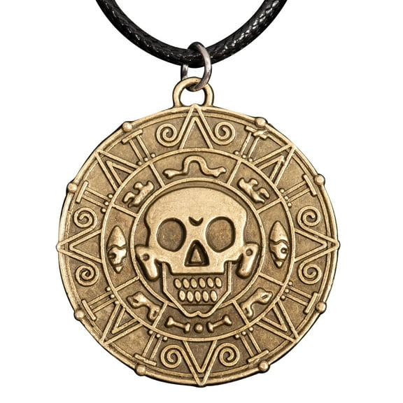 Cursed Pirates Aztec Coin Medallion Necklace Costume Accessory for Halloween and Cosplay
