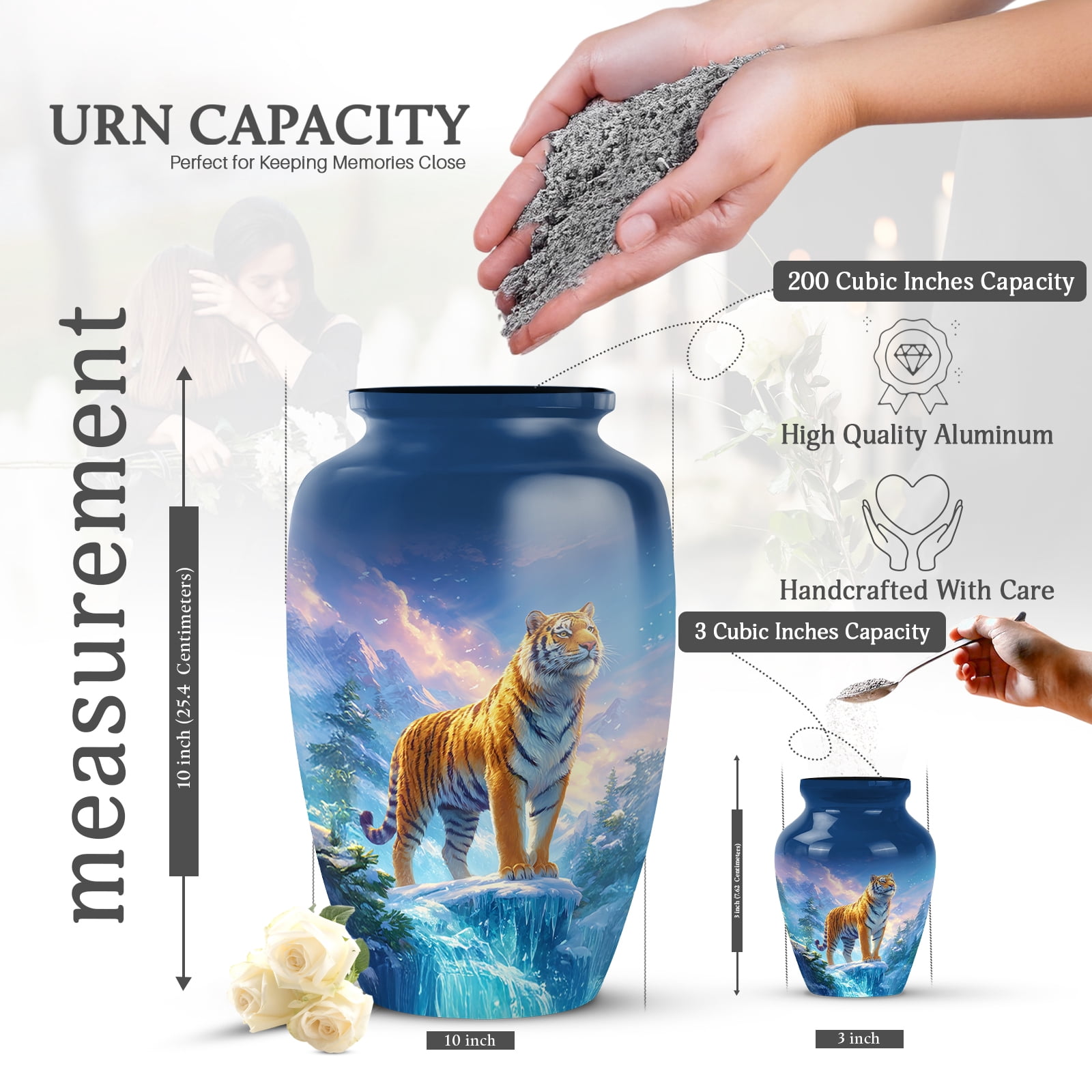 KARYLIZ Tiger Cremation Urn Human Ashes, Remembrance Funeral Urns for Human Ashes Adult Female, Ash Holders for Mom & Dad, Decorative Urns for Man, Funeral Urn Male Remains