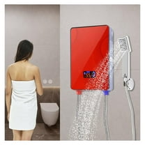 Tankless Water Heater, 6500W Portable Digital Tankless Electric Hot Water Heater Shower System for Home Bathroom Shower, 220V Red