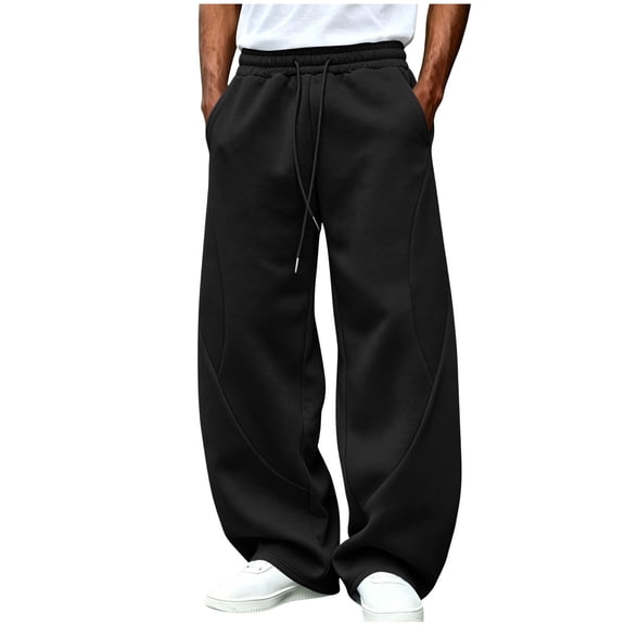 Men's Solid Color Pocket Drawstring Elastic Waist Casual Fashion Jogger Pants