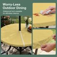 thumbnail image 5 of Round Outdoor Tablecloth with Umbrella Hole and Zipper, Light Yellow Tablecloth with Elastic Waterproof, Minimalist Modern Solid Color Yellow Patio Table Covers for 45" - 54" Picnic Pool Tables, 5 of 9