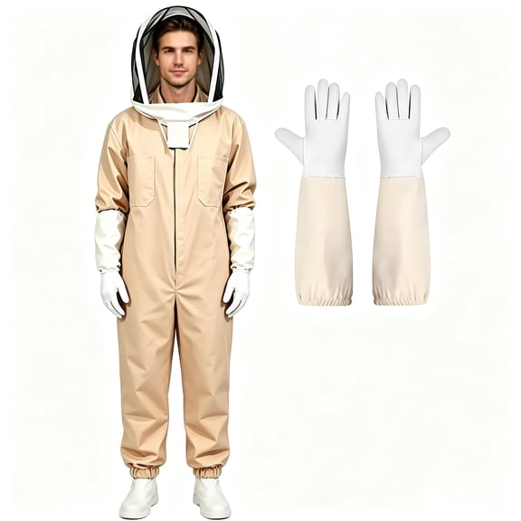 Fortwear Full Body Beekeeping Suit with Gloves & Protective Round Veil Professional Bee Suit for Men and Women,for Apiary & Backyard