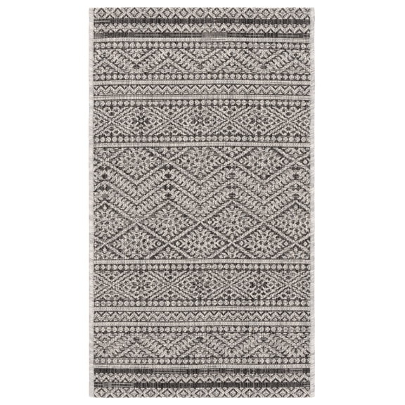 SAFAVIEH Courtyard Eric Geometric Indoor/Outdoor Area Rug, Black/Grey, 2' x 3'7"