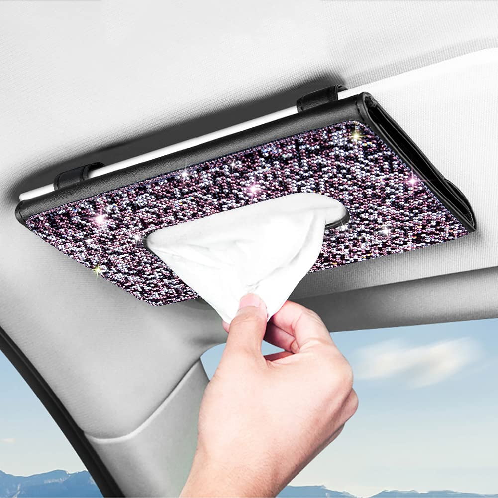  SUPVOX car Paper Box car Must Haves Leather Car Tissue Holder  car Tissue case car Paper Holder Bling car Accessories for Women mask  Holder car Visor Purple Acrylic Hanging Miss Dispenser 