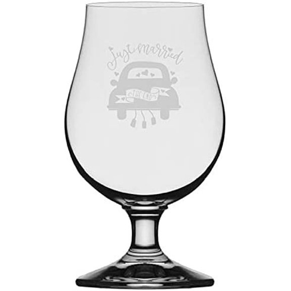 Just Married Car Wedding Quotes Etched 13.25oz Iona Beer Glass
