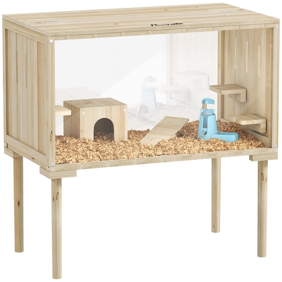 PawHut Cage en Bois de 28 Po pour Hamster pour Syrien, Nain, Gerbille, Bois Naturel