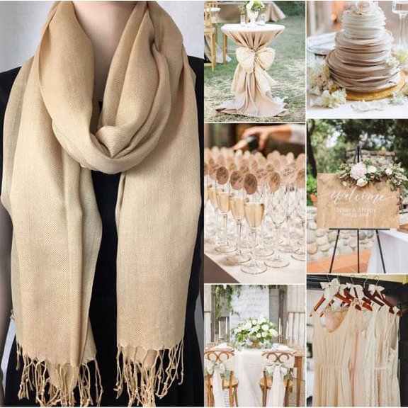 Light Gold Pashmina Scarf Shawl, Bridesmaid Shawl, Bridal Wrap, Wedding Shawl