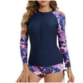 thumbnail image 1 of Trajes de baño para mujer, Trajes de baño para mujer, Traje de baño de dos piezas con estampado, manga larga, cremallera, abertura y shorts con cordón ajustable, Traje de baño de poliéster para mujer, 1 of 4