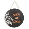 thumbnail image 1 of Señal de bienvenida de Halloween para decoración de puerta delantera, corona redonda de madera para colgar en la pared para fiesta navideña, 1 of 5