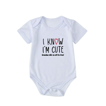 

Borniu Toddler Kids One-piece Romper Baby Boys Girls Solid Color Letter Printed Newborn Onesies 0-24 Months