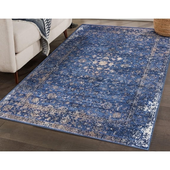 Luxe Weavers Distressed Floral Area Rug Blue 5x7 Vintage Carpet
