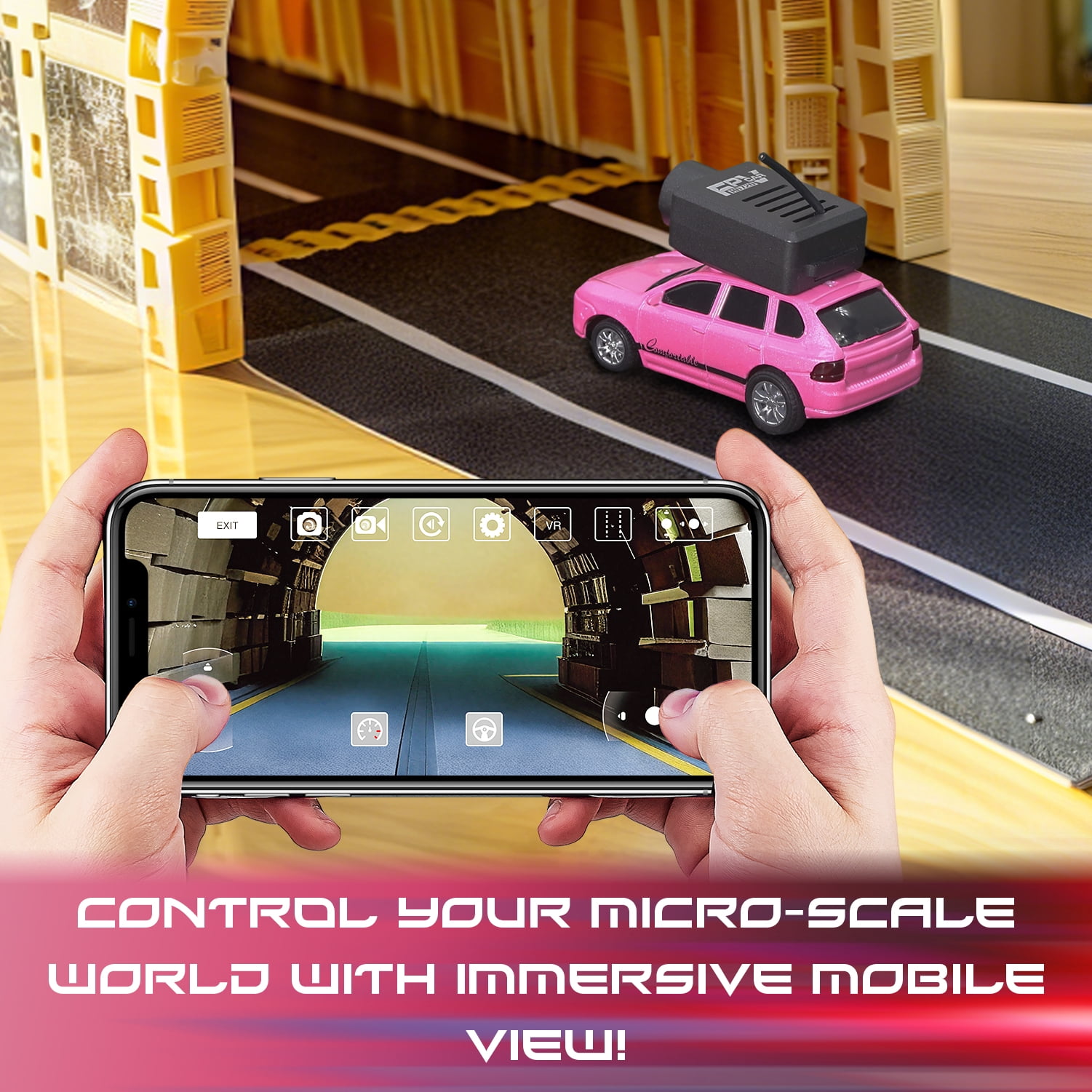 1/64 Remote Control Car with Camera, 720P HD, 3 Speed Modes, Gyro Stabilization (Yellow Color)