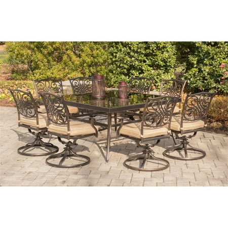 Hanover Traditions 9-Piece Aluminum Outdoor Dining Set, Natural Oat