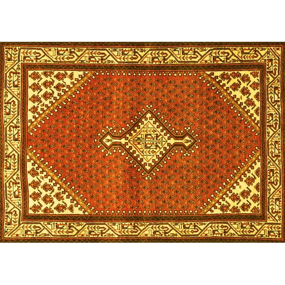Ahgly Company Machine Washable Indoor Rectangle Medallion Yellow Traditional Area Rugs, 3' x 5'
