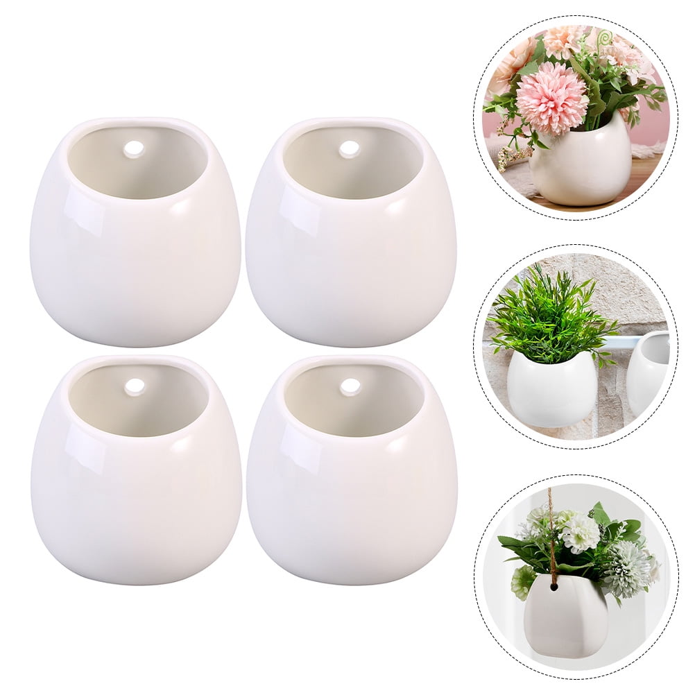 Yongwei 4pc Ceramic Hanging Wall Planter Modern Flower Pots White