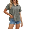 thumbnail image 5 of Busydd Button Down Shirts for Women Solid Color Short Sleeve Cotton Linen Shirts Collared Dressy Casual Blouse with Chest Pocket S, 5 of 10