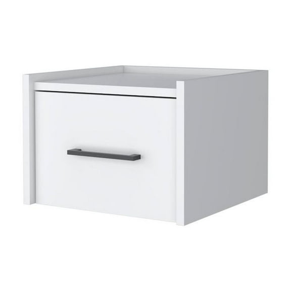 HomeRoots 10 in. One Drawer Faux Wood Floating Nightstand, White
